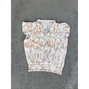 Rose + Olive Snakeskin Print Flutter Sleeve Smocked Hem Tassel Top Large